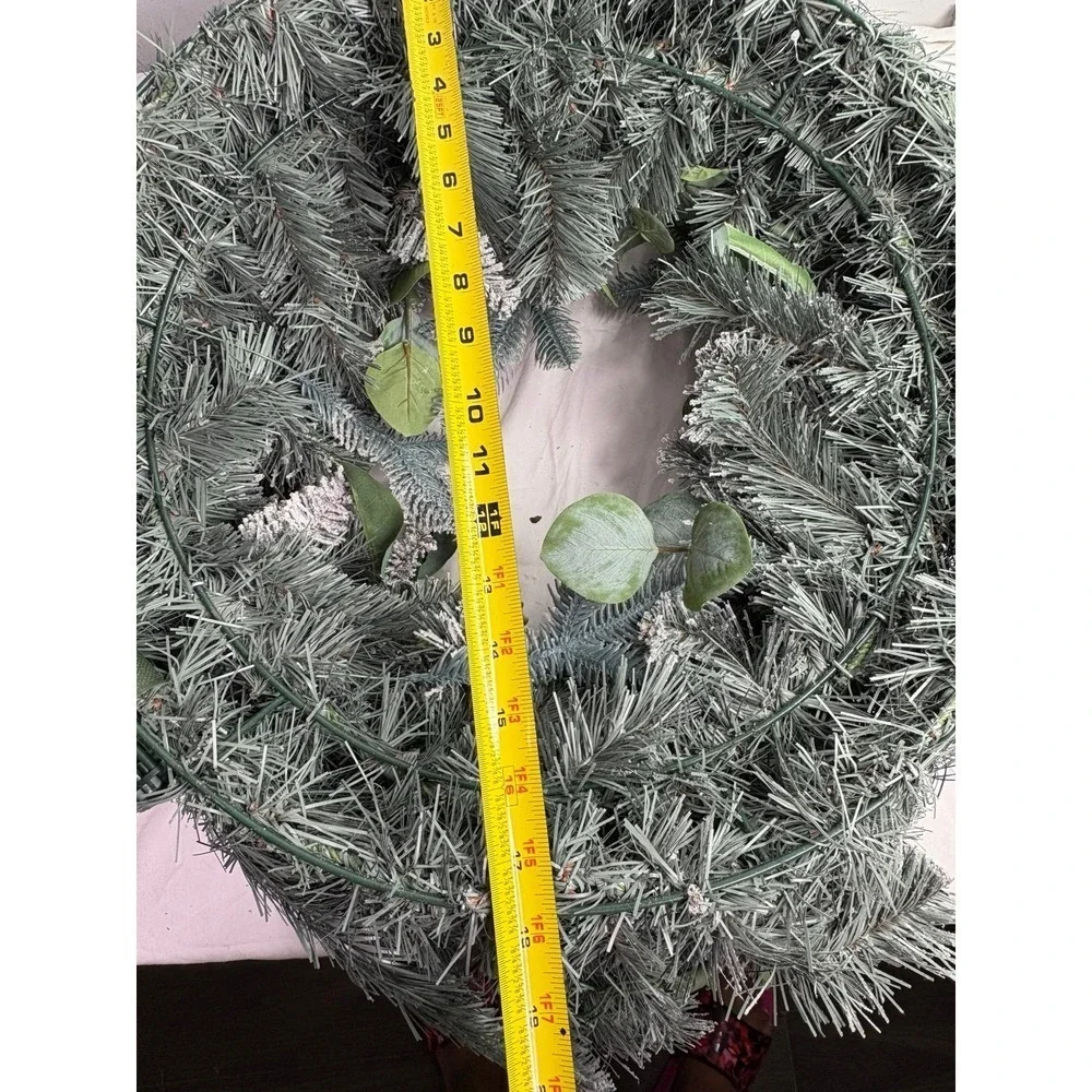 Large frosted  decorated pre lit Artificial Christmas Wreath with Iridescent Orn